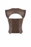 Steampunk Matte Leather Patchwork Lace Buckled Slim Cami Top TW704