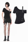 Punk Asymmetric Top with Studded Cross Straps and Sheer Mesh Insets TW705
