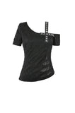 Punk Asymmetric Top with Studded Cross Straps and Sheer Mesh Insets TW705