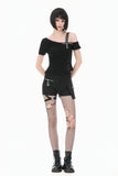 Punk Asymmetric Top with Studded Cross Straps and Sheer Mesh Insets TW705