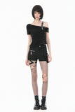 Punk Asymmetric Top with Studded Cross Straps and Sheer Mesh Insets TW705