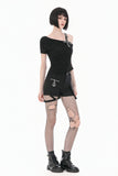 Punk Asymmetric Top with Studded Cross Straps and Sheer Mesh Insets TW705