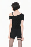 Punk Asymmetric Top with Studded Cross Straps and Sheer Mesh Insets TW705