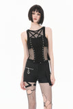 Punk Tank Top with Pentagram Mesh Inlay and Studded Vertical Tape TW706