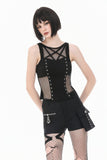 Punk Tank Top with Pentagram Mesh Inlay and Studded Vertical Tape TW706