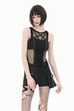Punk Tank Top with Pentagram Mesh Inlay and Studded Vertical Tape TW706