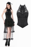 Gothic Victorian Halter Top with Lace Panel and 3D Rose Ornament  TW707