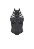 Gothic Victorian Halter Top with Lace Panel and 3D Rose Ornament  TW707
