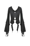Gothic Cross Decor Irregular Split Ruffled Bell-Sleeve Knit Top TW708