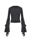 Gothic Cross Decor Irregular Split Ruffled Bell-Sleeve Knit Top TW708