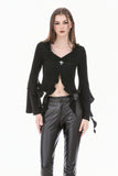 Gothic Cross Decor Irregular Split Ruffled Bell-Sleeve Knit Top TW708