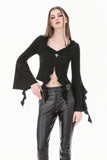 Gothic Cross Decor Irregular Split Ruffled Bell-Sleeve Knit Top TW708