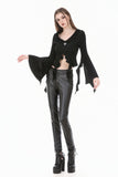 Gothic Cross Decor Irregular Split Ruffled Bell-Sleeve Knit Top TW708