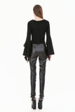 Gothic Cross Decor Irregular Split Ruffled Bell-Sleeve Knit Top TW708