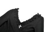 Gothic Cross Decor Irregular Split Ruffled Bell-Sleeve Knit Top TW708