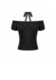 Gothic Dark Cutout Cross Gem Lace Halter Slim Knit Top TW709