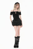 Gothic Dark Cutout Cross Gem Lace Halter Slim Knit Top TW709
