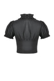 Goth Punk Cross-Zip Buckled Waist Ruffle Puff Sleeve Crop Top TW710