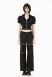 Goth Punk Cross-Zip Buckled Waist Ruffle Puff Sleeve Crop Top TW710