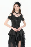 Gothic Court-Style Top with Damask Jacquard, Lace Trim, 3D Roses and Cinched Waist TW711