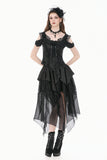 Gothic Court-Style Top with Damask Jacquard, Lace Trim, 3D Roses and Cinched Waist TW711