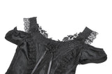 Gothic Court-Style Top with Damask Jacquard, Lace Trim, 3D Roses and Cinched Waist TW711