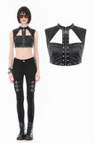 Punk Tech-Wear Crop Top in Matte Leather with Multi-Zippers, Rivets  TW712