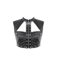 Punk Tech-Wear Crop Top in Matte Leather with Multi-Zippers, Rivets  TW712