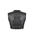 Punk Tech-Wear Crop Top in Matte Leather with Multi-Zippers, Rivets  TW712
