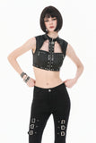 Punk Tech-Wear Crop Top in Matte Leather with Multi-Zippers, Rivets  TW712