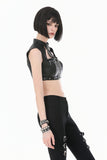 Punk Tech-Wear Crop Top in Matte Leather with Multi-Zippers, Rivets  TW712