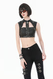 Punk Tech-Wear Crop Top in Matte Leather with Multi-Zippers, Rivets  TW712