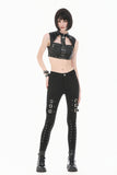 Punk Tech-Wear Crop Top in Matte Leather with Multi-Zippers, Rivets  TW712