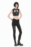 Punk Tech-Wear Crop Top in Matte Leather with Multi-Zippers, Rivets  TW712