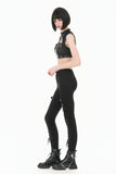 Punk Tech-Wear Crop Top in Matte Leather with Multi-Zippers, Rivets  TW712