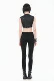 Punk Tech-Wear Crop Top in Matte Leather with Multi-Zippers, Rivets  TW712