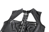 Punk Tech-Wear Crop Top in Matte Leather with Multi-Zippers, Rivets  TW712
