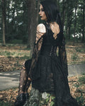 Gothic dress of ghost cocktail lace with button row DW053BK - Gothlolibeauty