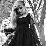 Gothic dress of ghost cocktail lace with button row DW053BK - Gothlolibeauty