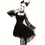 Gothic dress of ghost cocktail lace with button row DW053BK - Gothlolibeauty