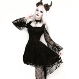 Gothic dress of ghost cocktail lace with button row DW053BK - Gothlolibeauty