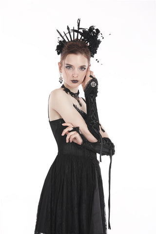 Gothic velvet lace up gloves AGL003 - Gothlolibeauty