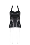 Punk PU leather corset with side rope design via metal D buckle CW026 - Gothlolibeauty