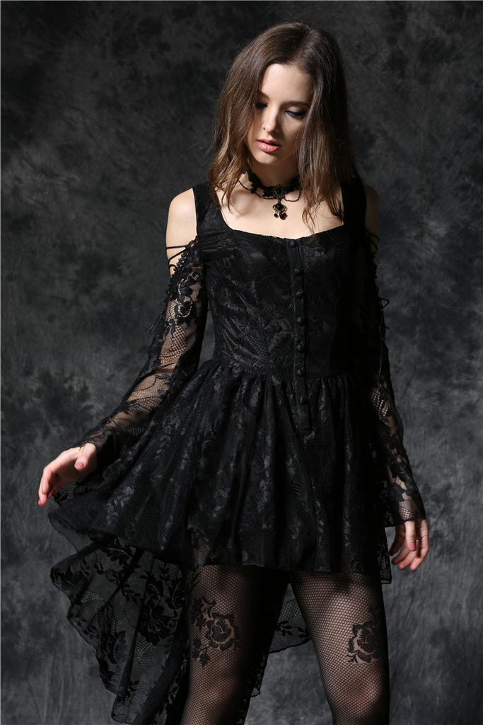 Gothic dress of ghost cocktail lace with button row DW053BK Gothlolibeauty Gothic dress of ghost cocktail lace with button row DW053BK Gothlolibeauty