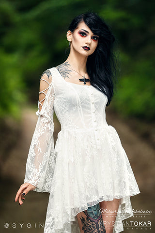 Gothic ghost cocktail lace dress with button row DW053WH – Gothlolibeauty