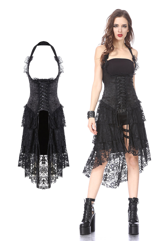 Gothic Black Noodle Strap Style Corset Dress For Women