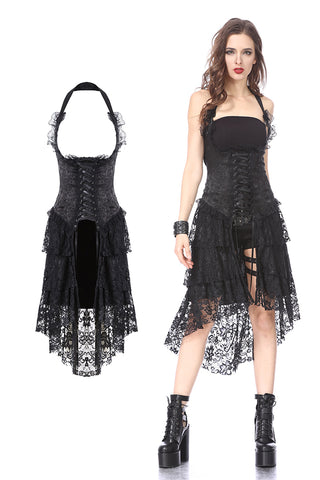 Gothic corset dress with lace cocktail hem DW162BK - Gothlolibeauty
