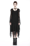 Gothic gorgeous lace long dress with horn cap and long row buttons DW173 - Gothlolibeauty