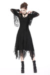 Gothic gorgeous lace long dress with horn cap and long row buttons DW173 - Gothlolibeauty