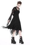 Gothic gorgeous lace long dress with horn cap and long row buttons DW173 - Gothlolibeauty